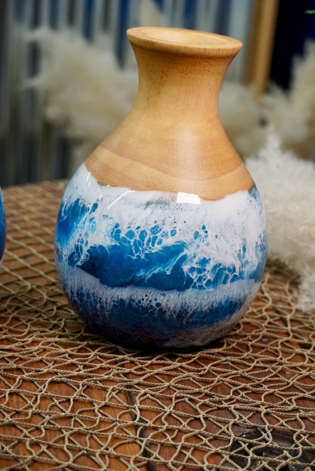 Wooden Vase with Waves