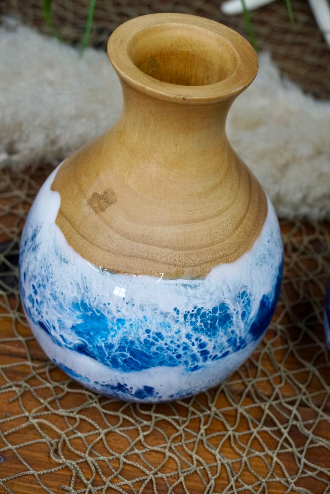 Wooden Vase with Waves