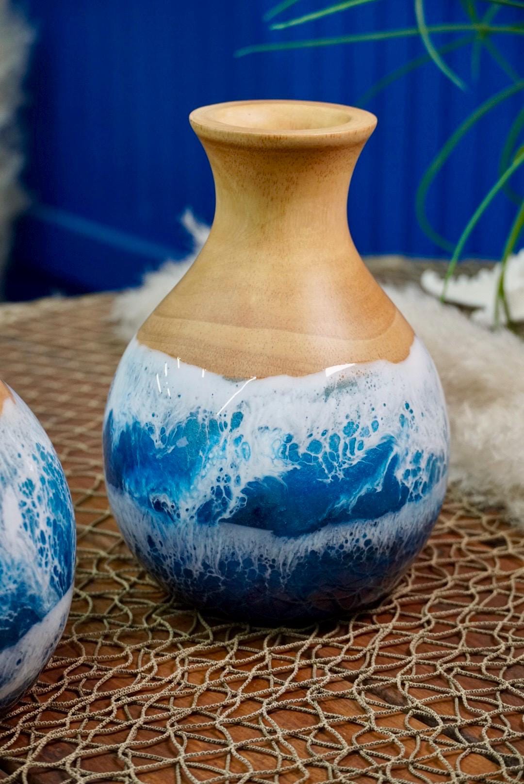 Wooden Vase with Waves
