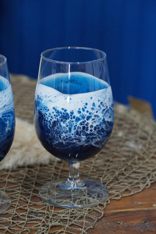 Ocean Waves Goblet Glass | Coastal Decor