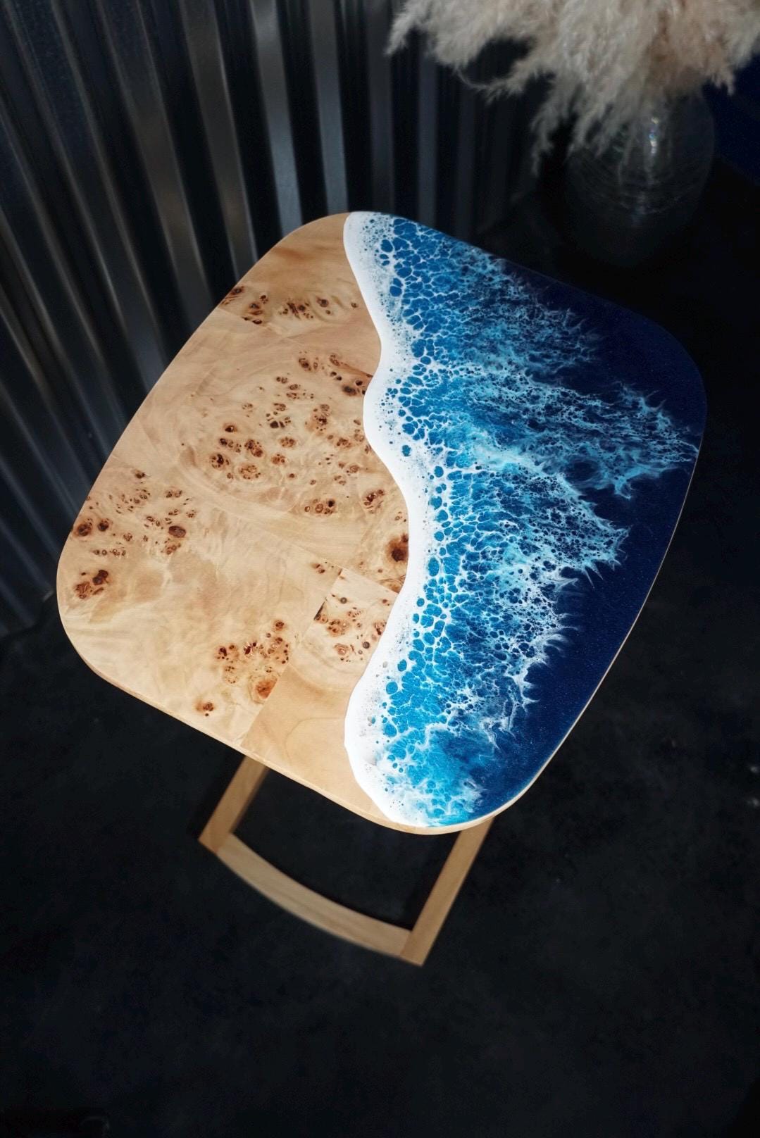 Ocean Waves Wooden Side Table