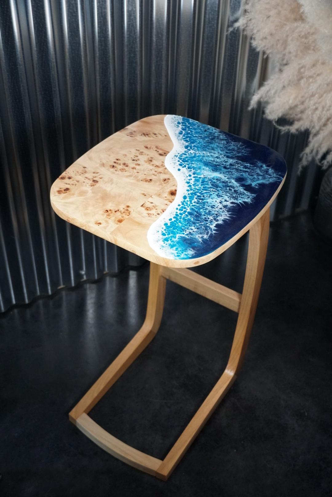 Ocean Waves Wooden Side Table