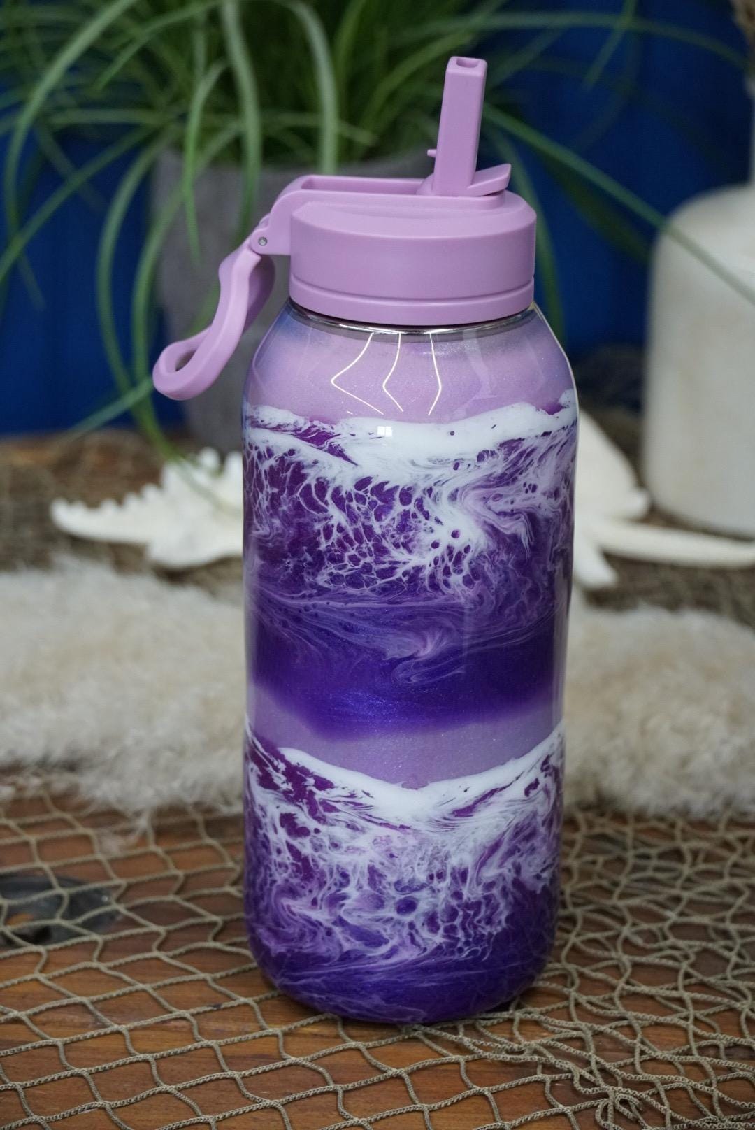 Ocean Waves Purple Water Bottle