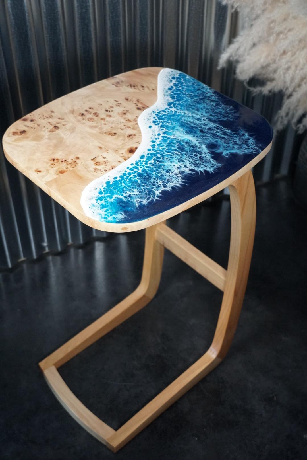 Ocean Waves Wooden Side Table