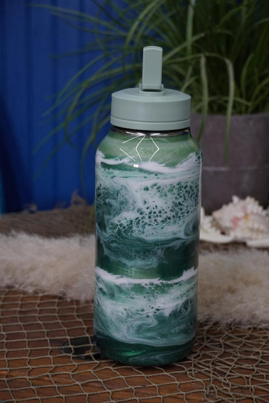 Ocean Waves Green Water Bottle