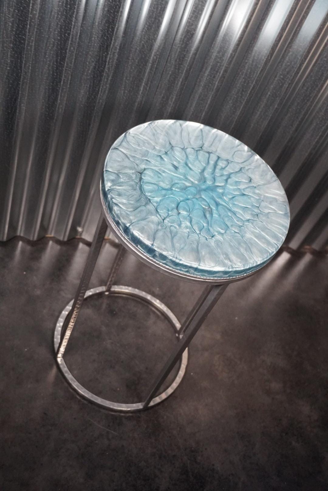 SILVER STEEL Epoxy Resin Table | Side Table | End Table | Accent Table