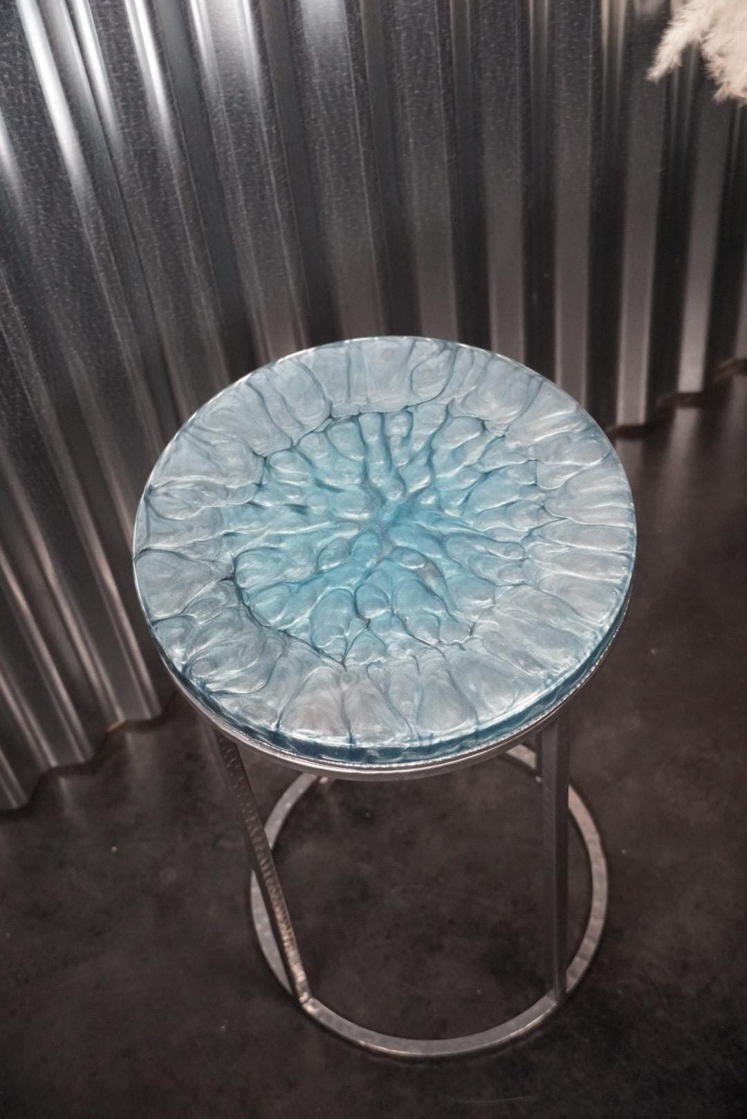SILVER STEEL Epoxy Resin Table | Side Table | End Table | Accent Table