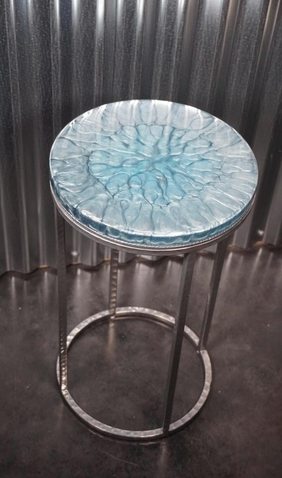SILVER STEEL Epoxy Resin Table | Side Table | End Table | Accent Table