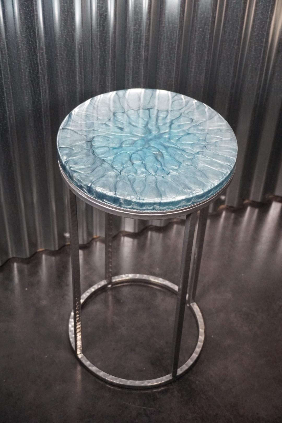 SILVER STEEL Epoxy Resin Table | Side Table | End Table | Accent Table