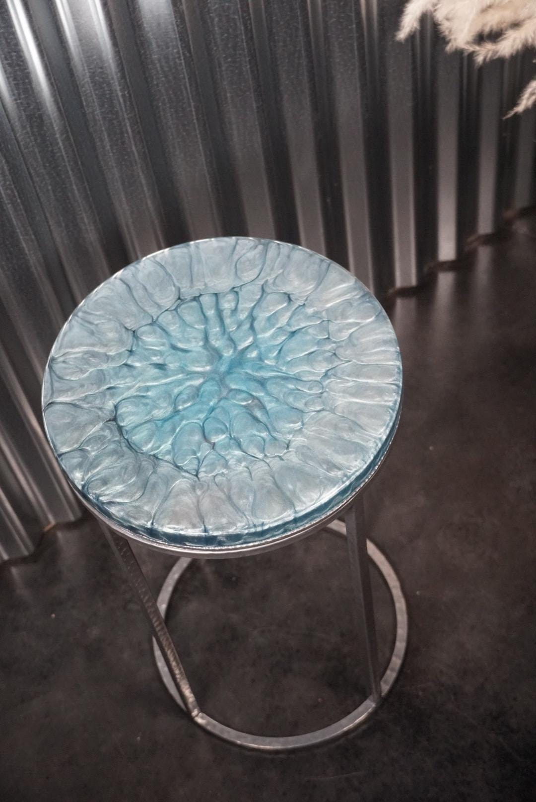 SILVER STEEL Epoxy Resin Table | Side Table | End Table | Accent Table
