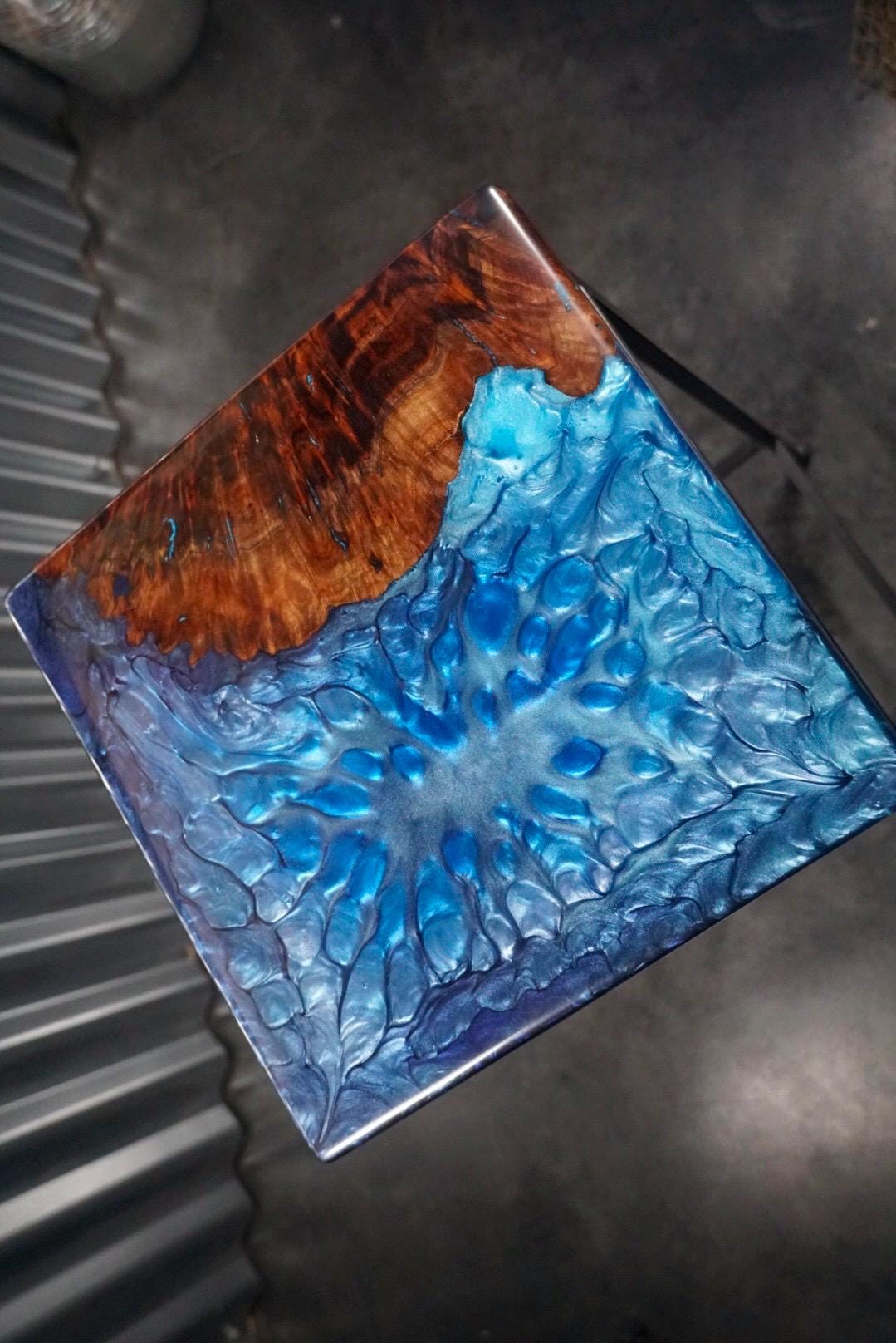 BLUE BURL Epoxy Resin Table with Walnut Burl | Side Table | End Table | Accent Table