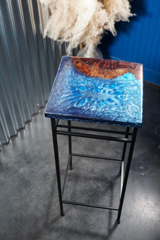 BLUE BURL Epoxy Resin Table with Walnut Burl | Side Table | End Table | Accent Table