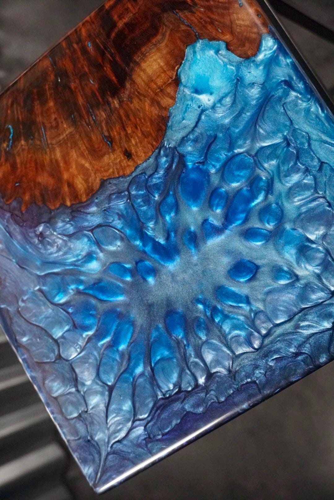 BLUE BURL Epoxy Resin Table with Walnut Burl | Side Table | End Table | Accent Table