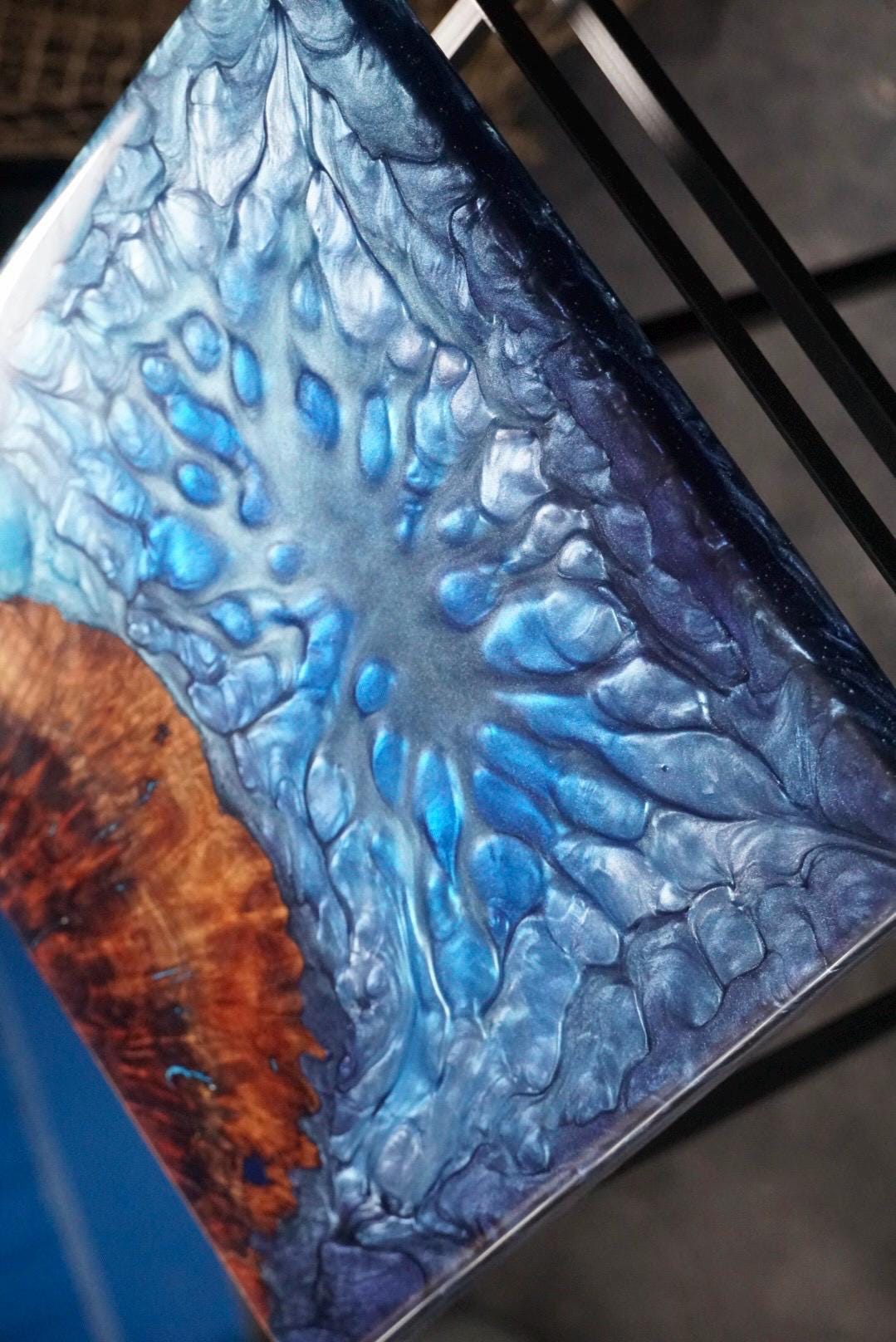 BLUE BURL Epoxy Resin Table with Walnut Burl | Side Table | End Table | Accent Table