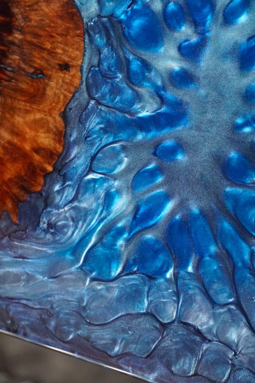 BLUE BURL Epoxy Resin Table with Walnut Burl | Side Table | End Table | Accent Table