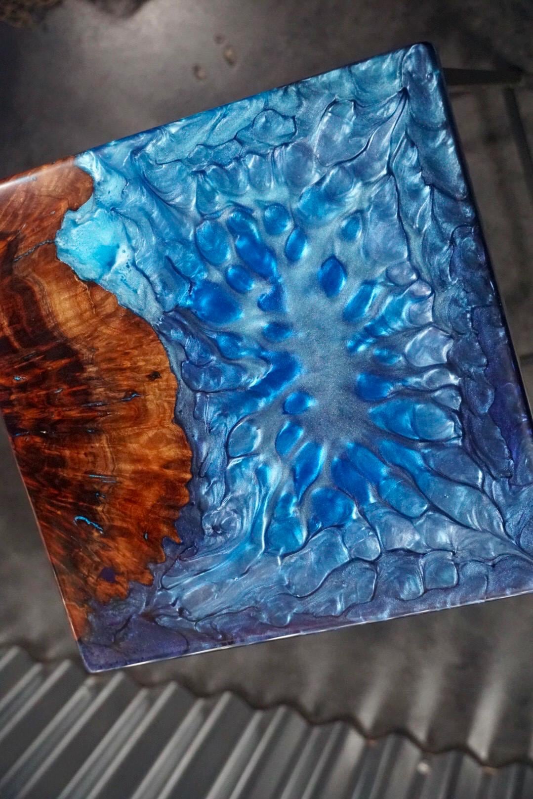 BLUE BURL Epoxy Resin Table with Walnut Burl | Side Table | End Table | Accent Table