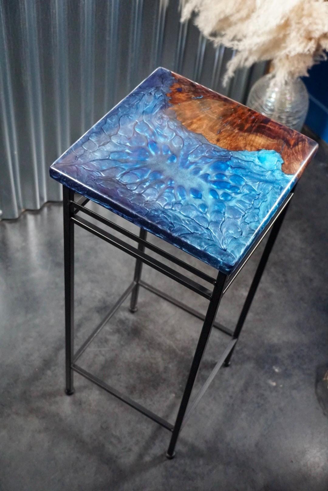 BLUE BURL Epoxy Resin Table with Walnut Burl | Side Table | End Table | Accent Table