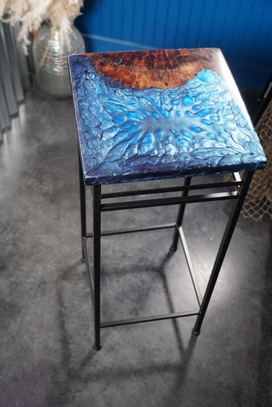 BLUE BURL Epoxy Resin Table with Walnut Burl | Side Table | End Table | Accent Table