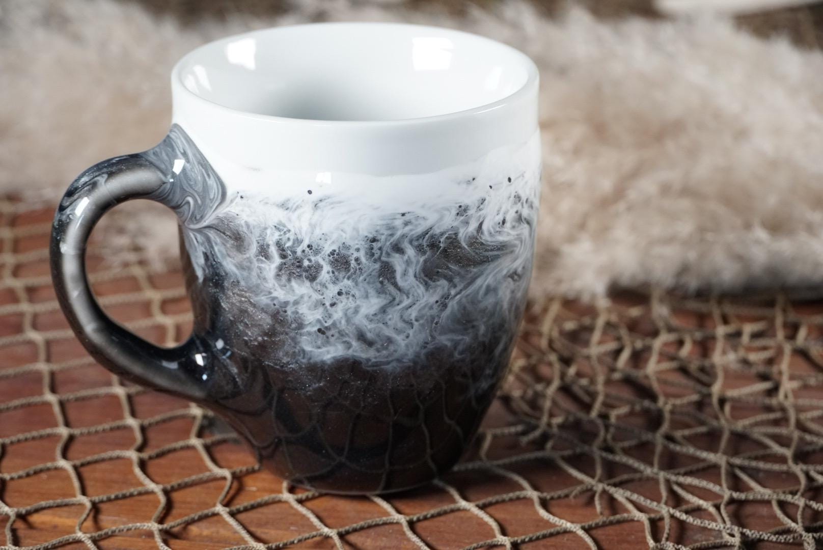 Black and White Ocean Waves Coffee Cup | Coastal Decor