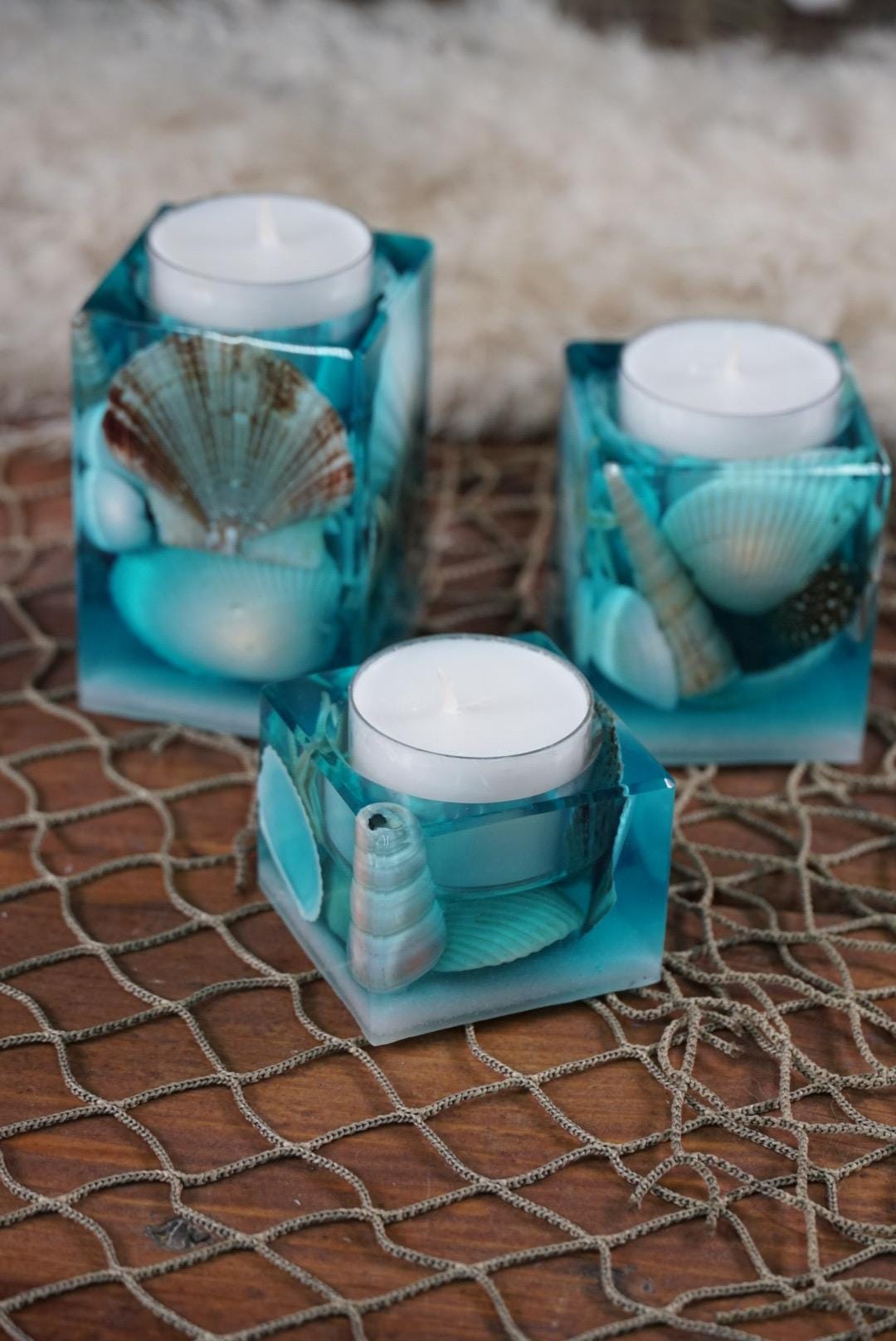 Sea Shell Tea light Candle Holders, set of 3