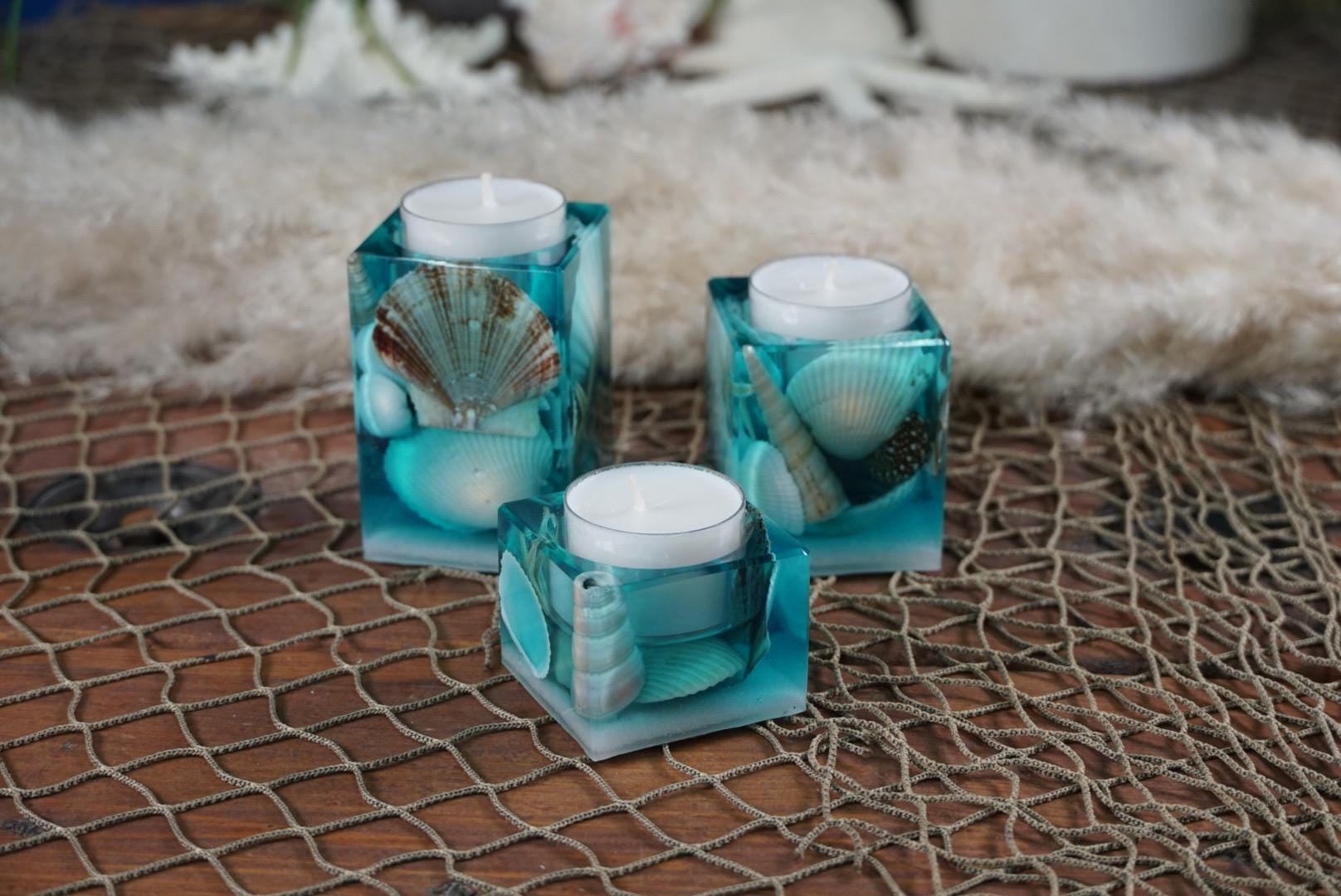 Sea Shell Tea light Candle Holders, set of 3