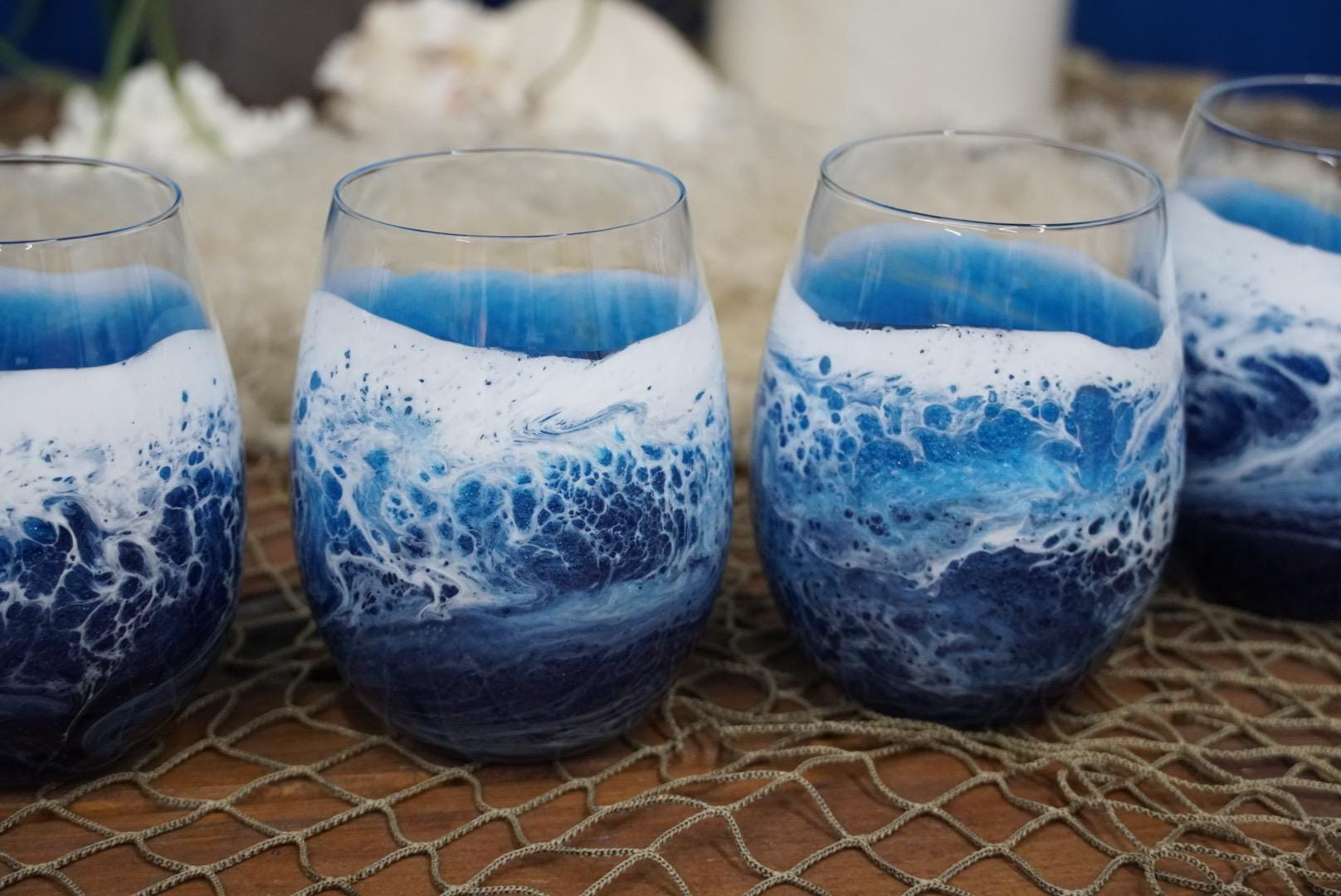 Ocean Waves Wine Glasses | Coastal Decor