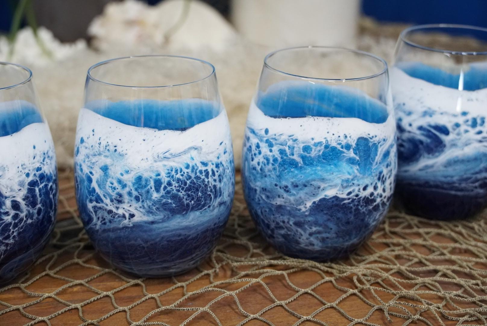 Ocean Waves Wine Glasses | Coastal Decor