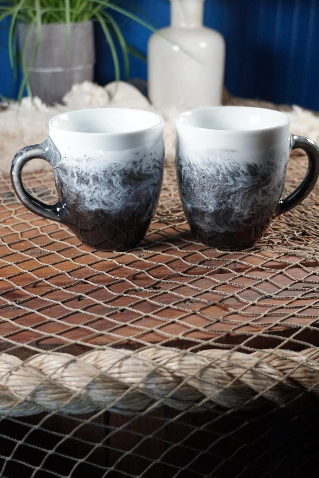 Black and White Ocean Waves Coffee Cup | Coastal Decor