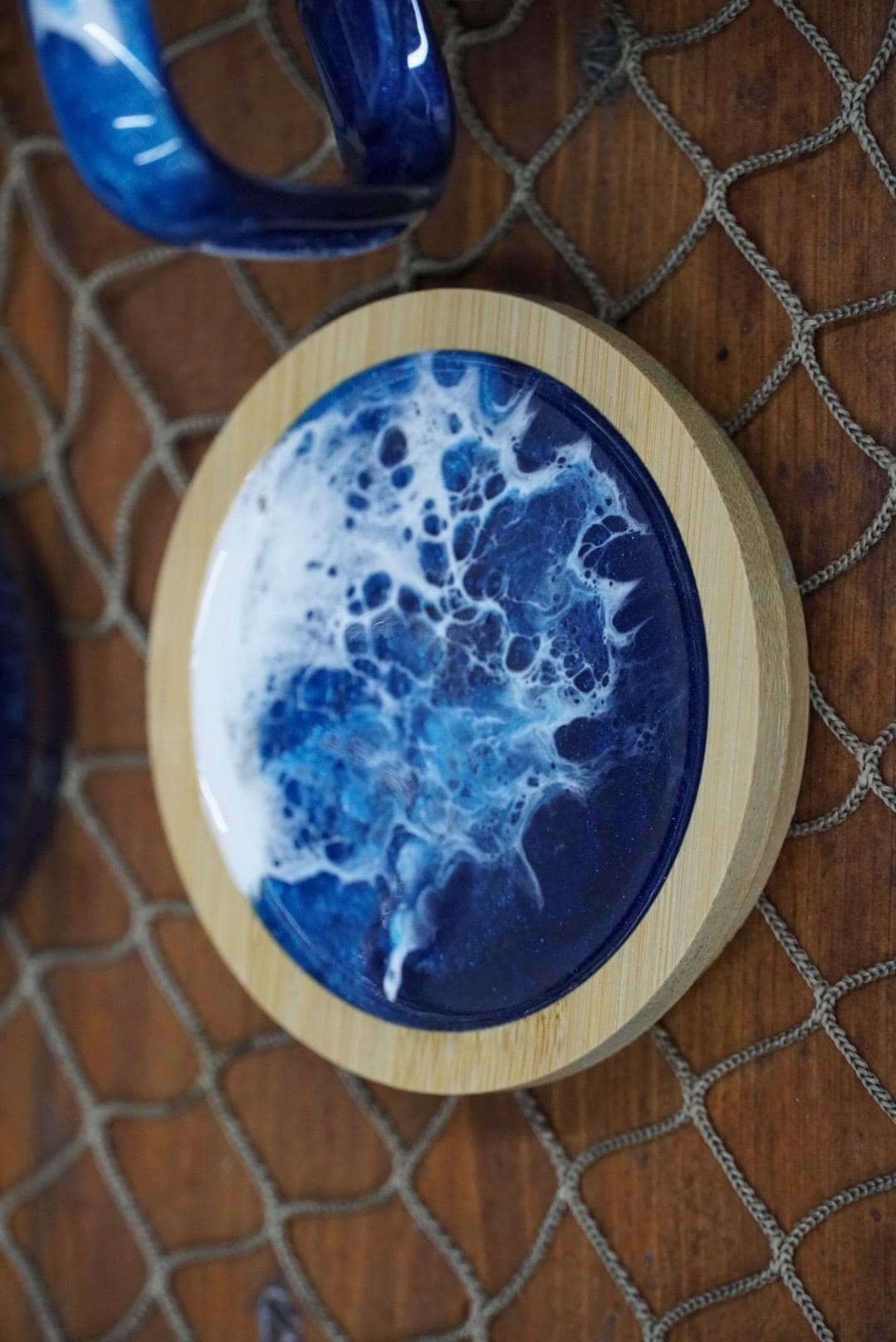 Ocean Waves Coffee Cup Set with Coaster Lids | Coastal Decor