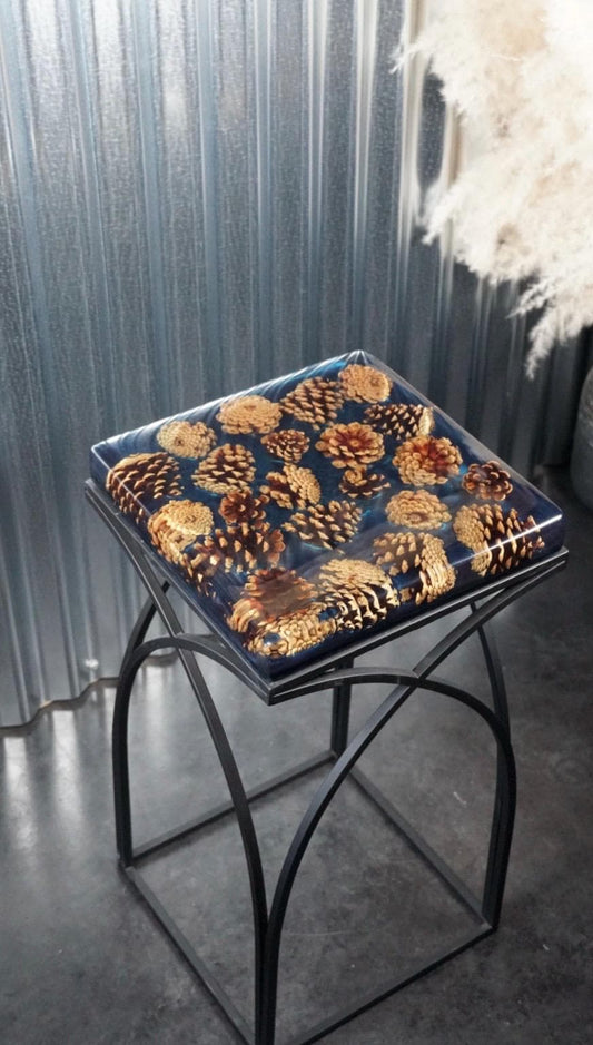 PINECONE Epoxy Resin Table with Pinecones | Side Table | End Table | Accent Table