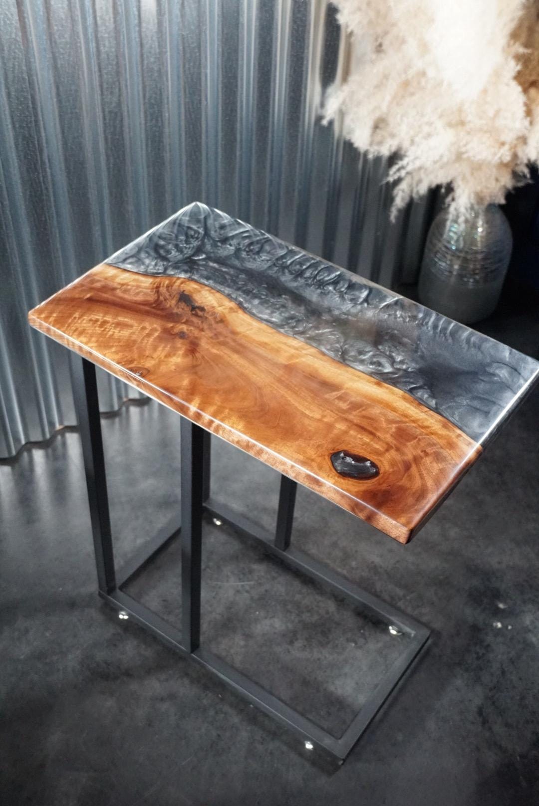 Black & Silver Walnut Wood Accent Table, Side Table, End Table, C-Table