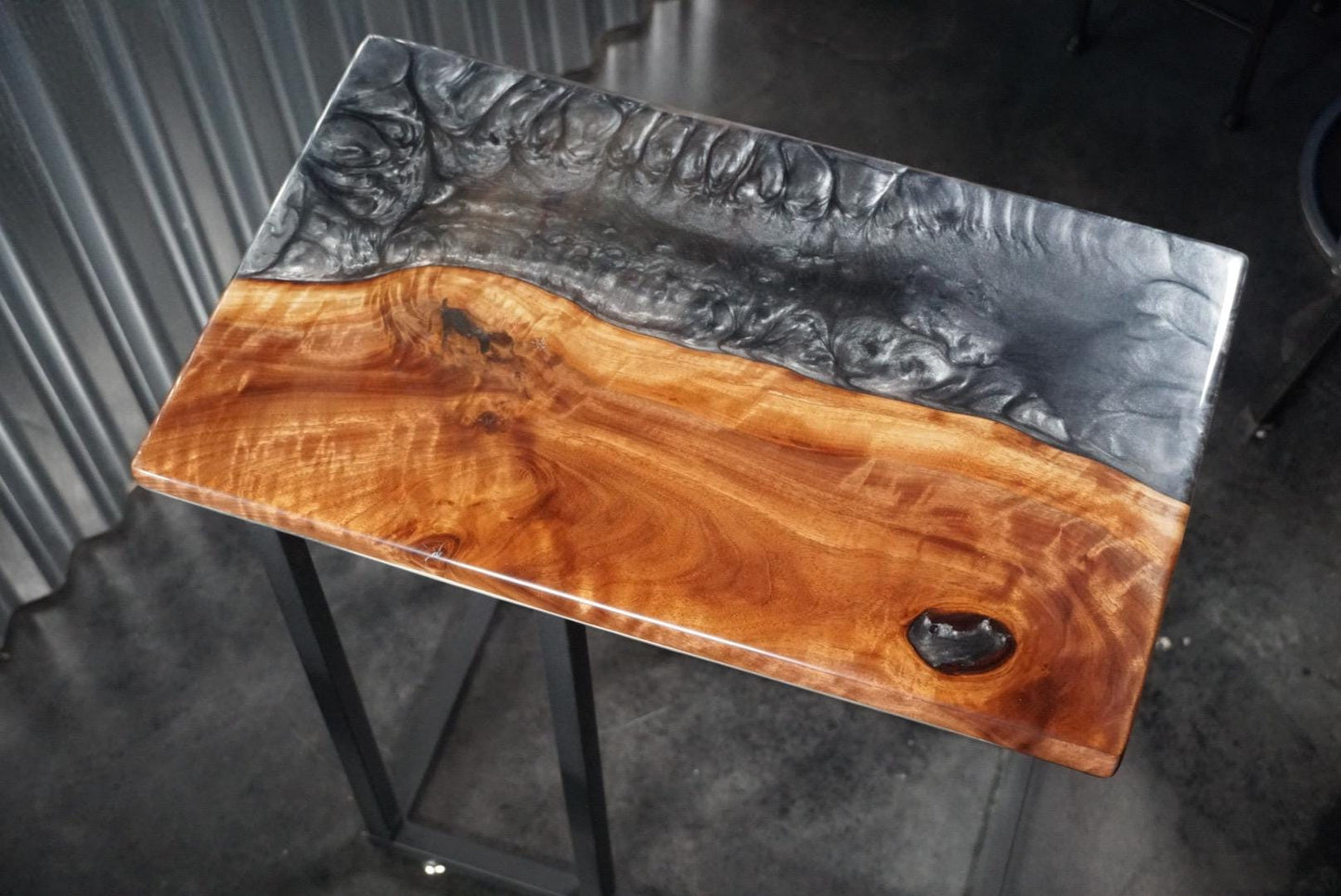 Black & Silver Walnut Wood Accent Table, Side Table, End Table, C-Table