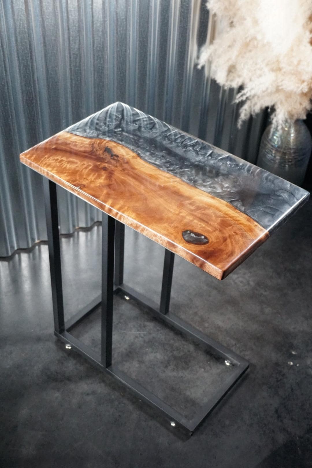 Black & Silver Walnut Wood Accent Table, Side Table, End Table, C-Table