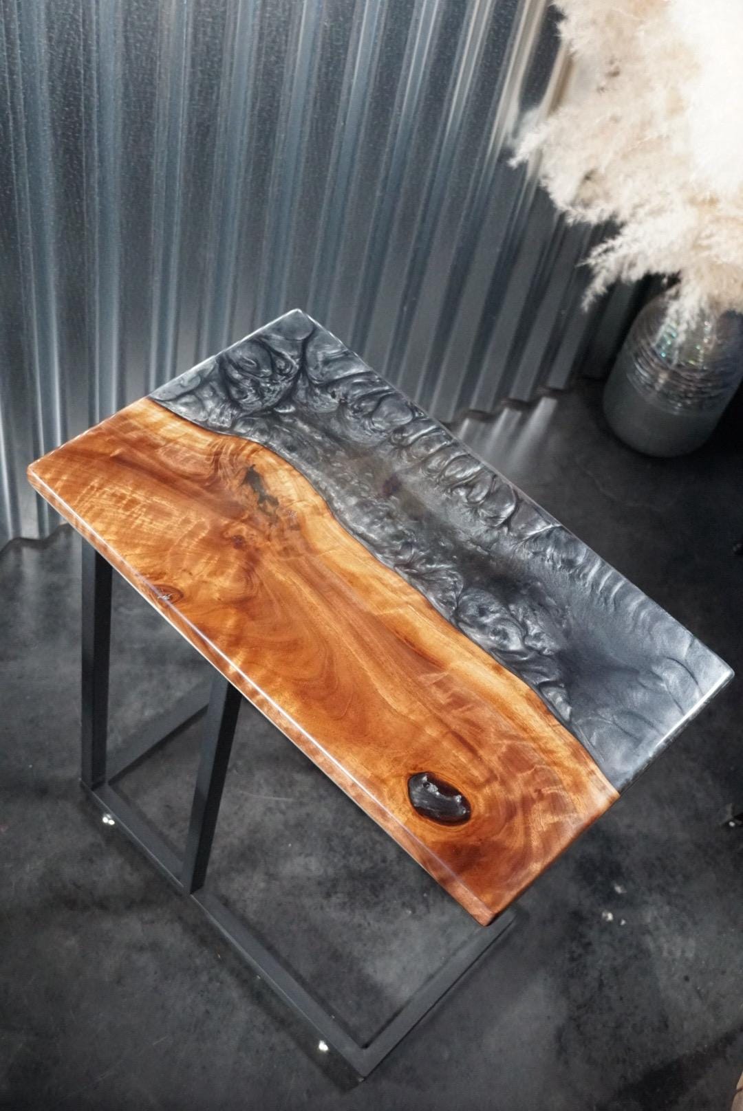 Black & Silver Walnut Wood Accent Table, Side Table, End Table, C-Table