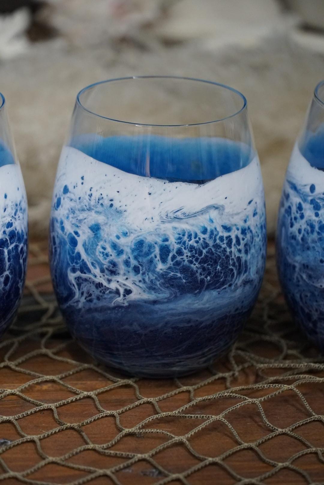 Ocean Waves Wine Glasses | Coastal Decor