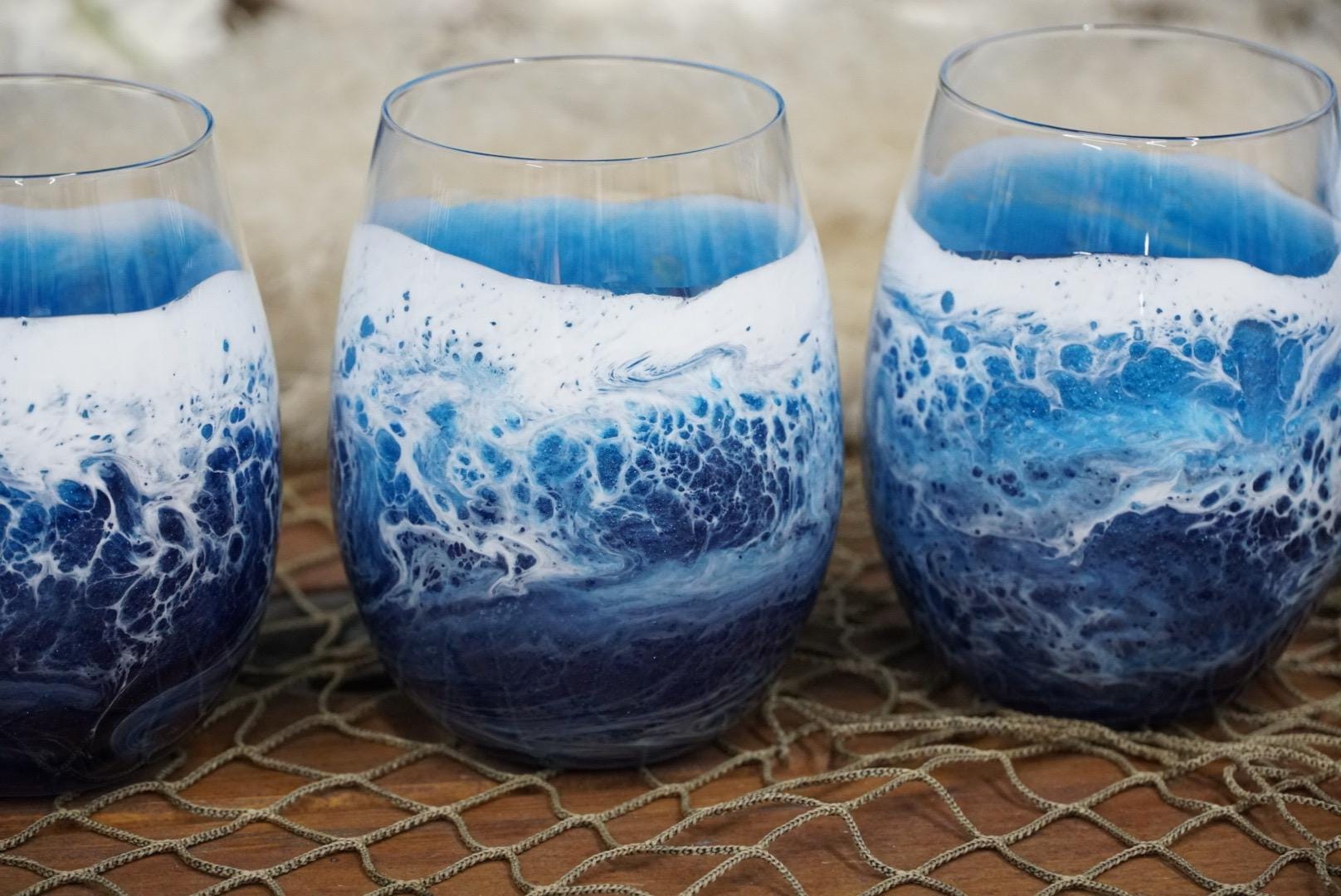 Ocean Waves Wine Glasses | Coastal Decor