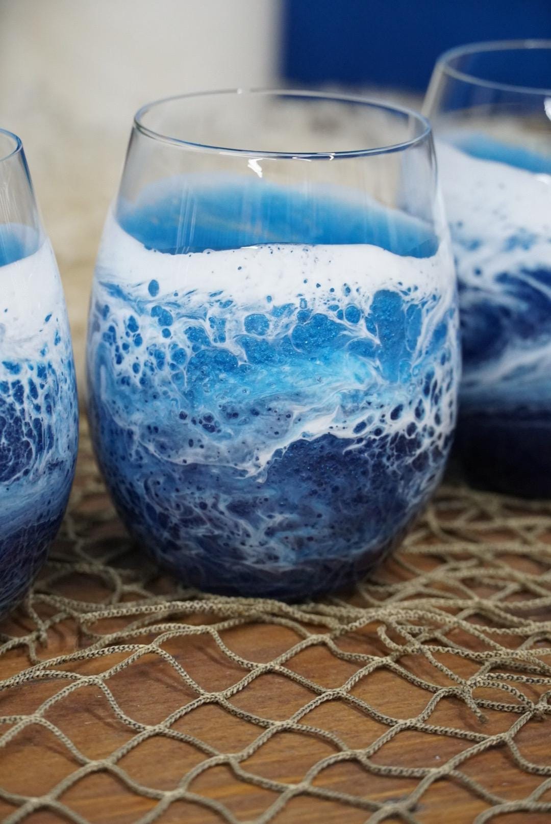 Ocean Waves Wine Glasses | Coastal Decor