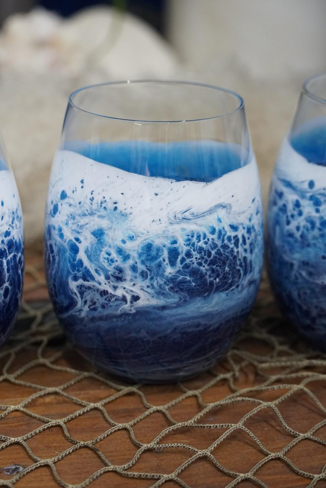 Ocean Waves Wine Glasses | Coastal Decor