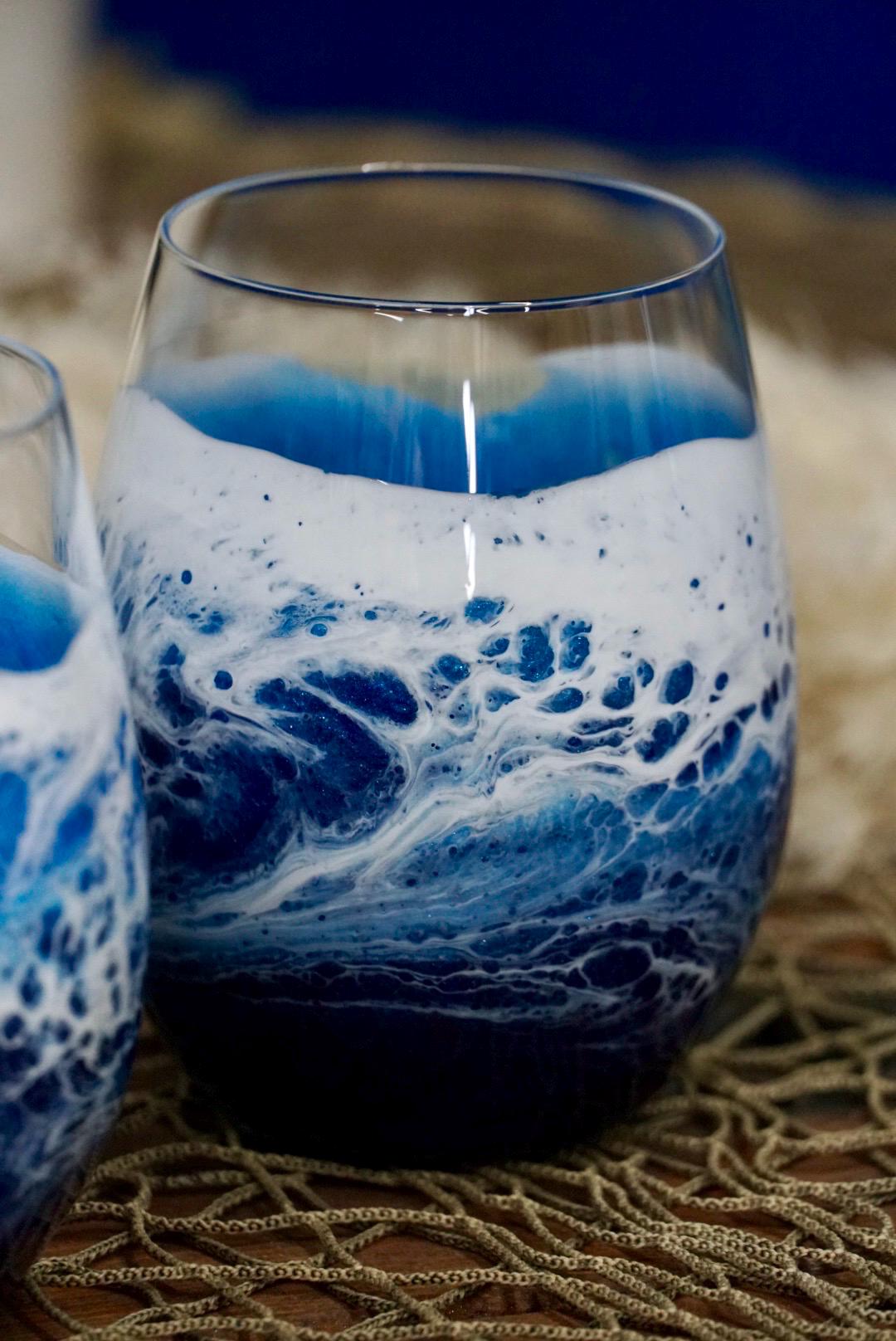 Ocean Waves Wine Glasses | Coastal Decor