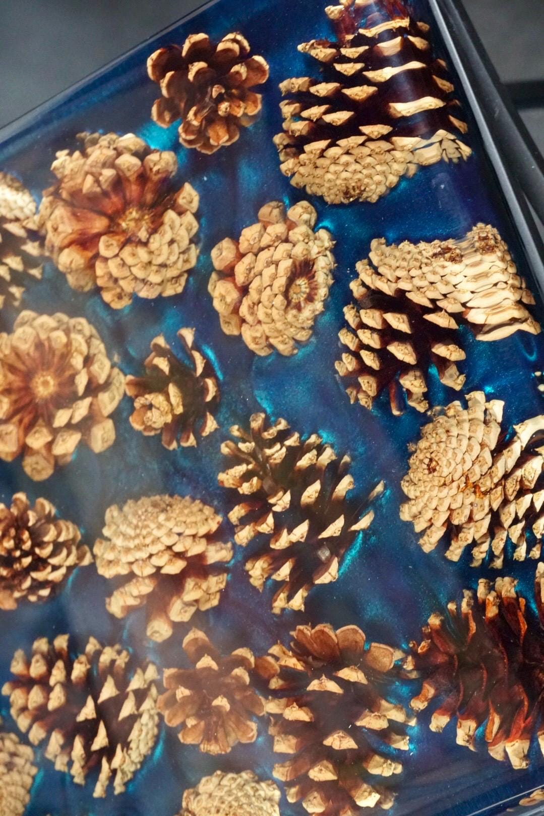 PINECONE EMERALD Epoxy Resin Table with Pinecones | Side Table | End Table | Accent Table