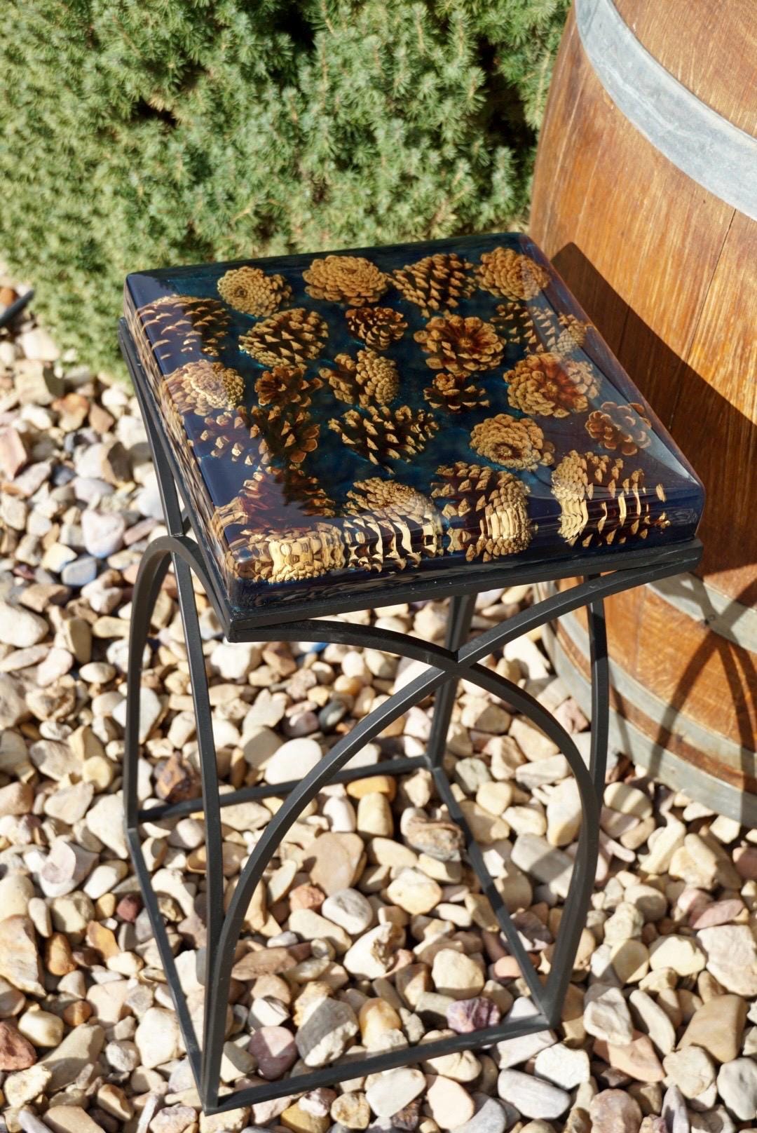 PINECONE EMERALD Epoxy Resin Table with Pinecones | Side Table | End Table | Accent Table