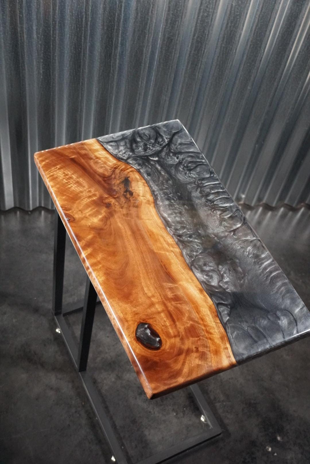 Black & Silver Walnut Wood Accent Table, Side Table, End Table, C-Table