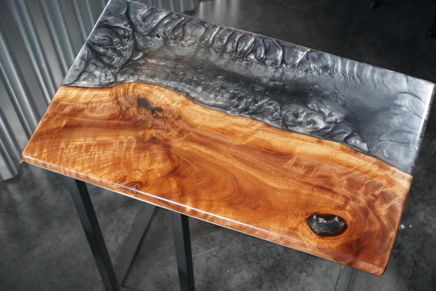 Black & Silver Walnut Wood Accent Table, Side Table, End Table, C-Table