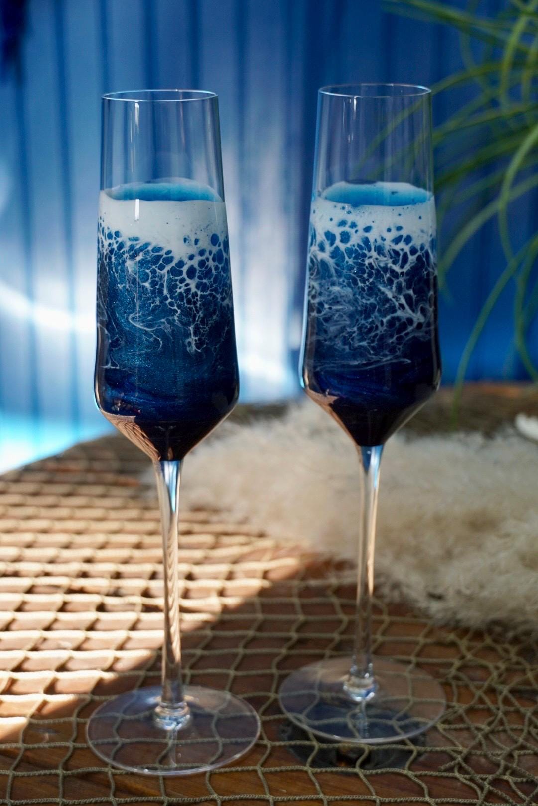 Ocean Waves Champagne Glasses Set of Two | Coastal Decor