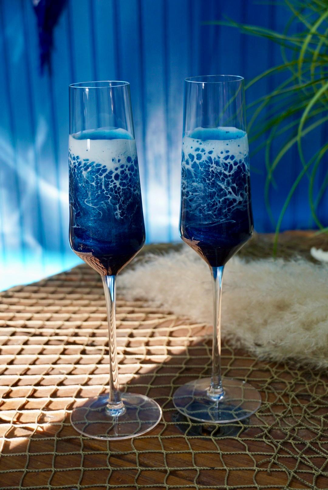 Ocean Waves Champagne Glasses Set of Two | Coastal Decor