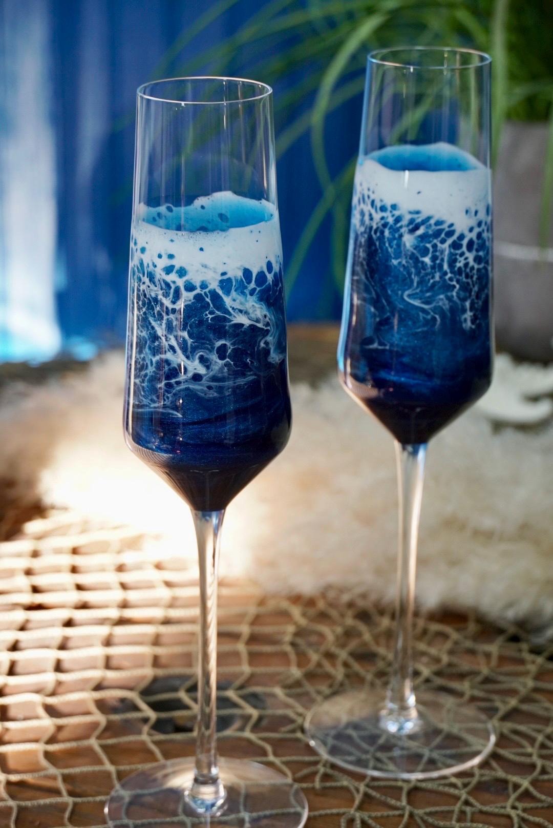 Ocean Waves Champagne Glasses Set of Two | Coastal Decor
