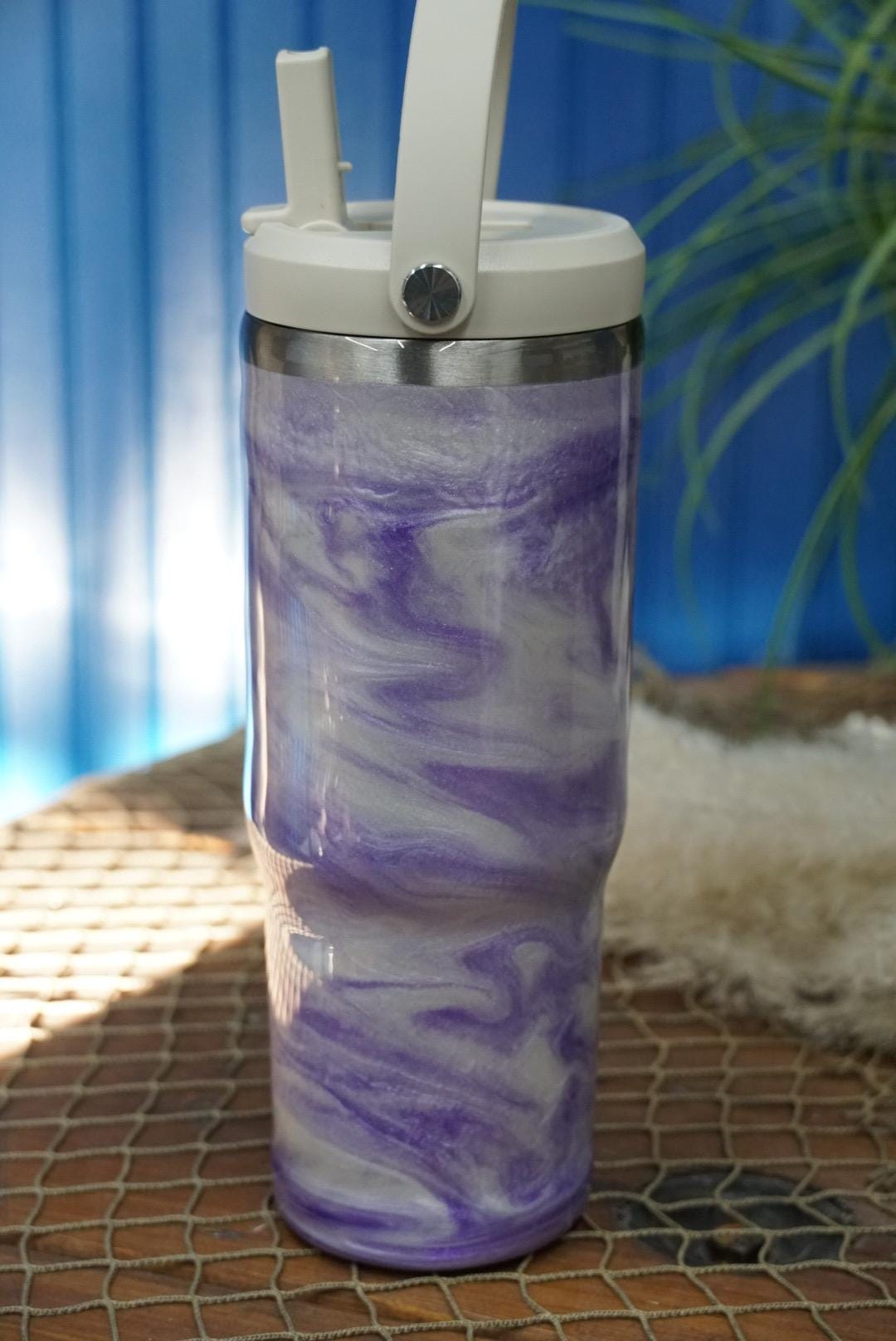 Ocean Waves Purple & Pearl Water Bottle