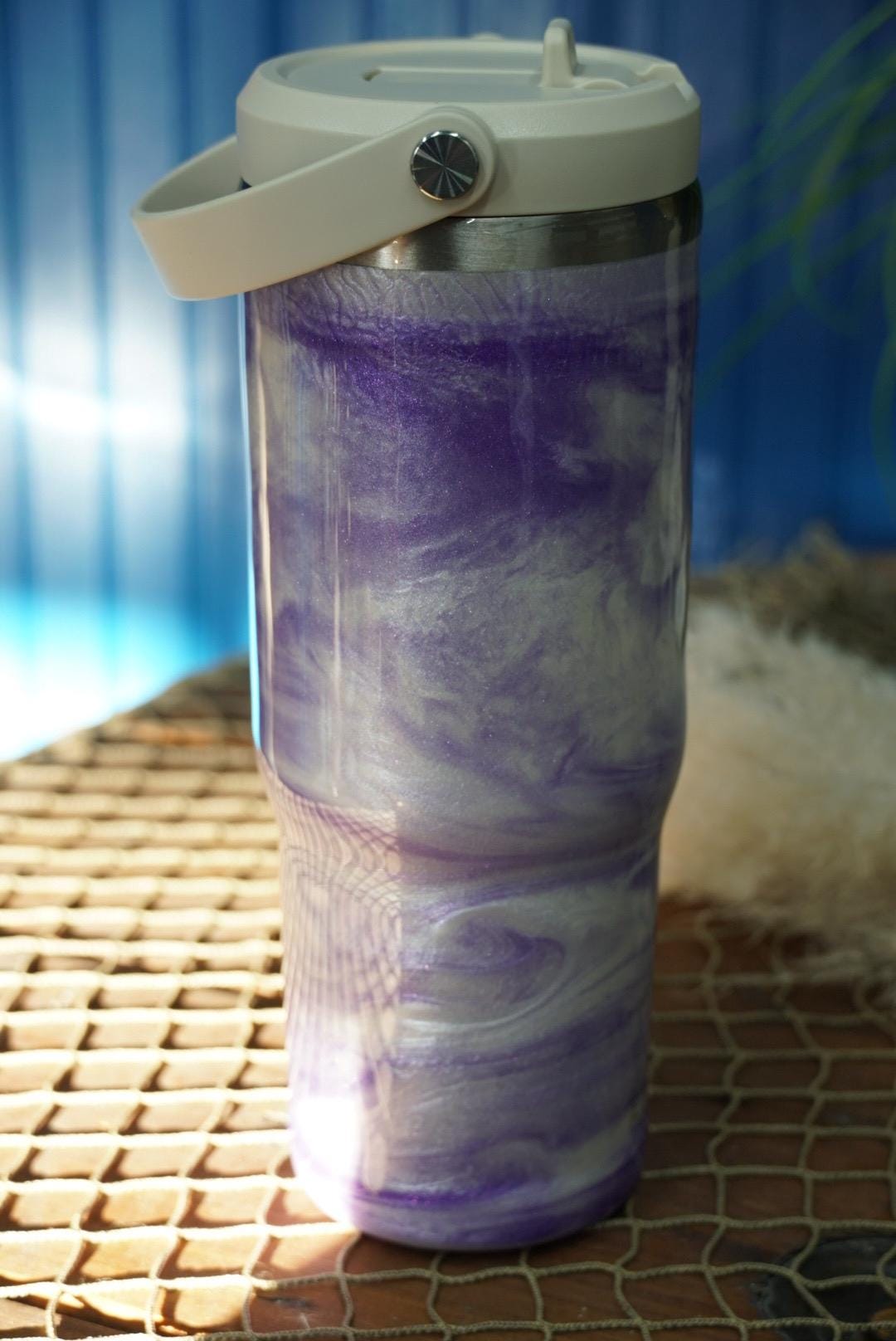 Ocean Waves Purple & Pearl Water Bottle