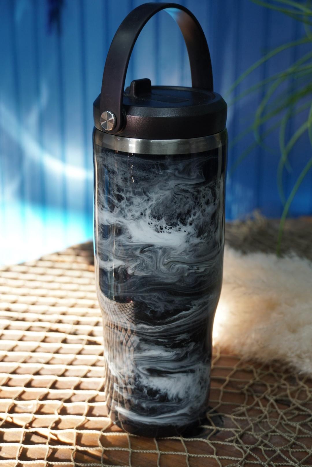 Black & White Waves Water Bottle