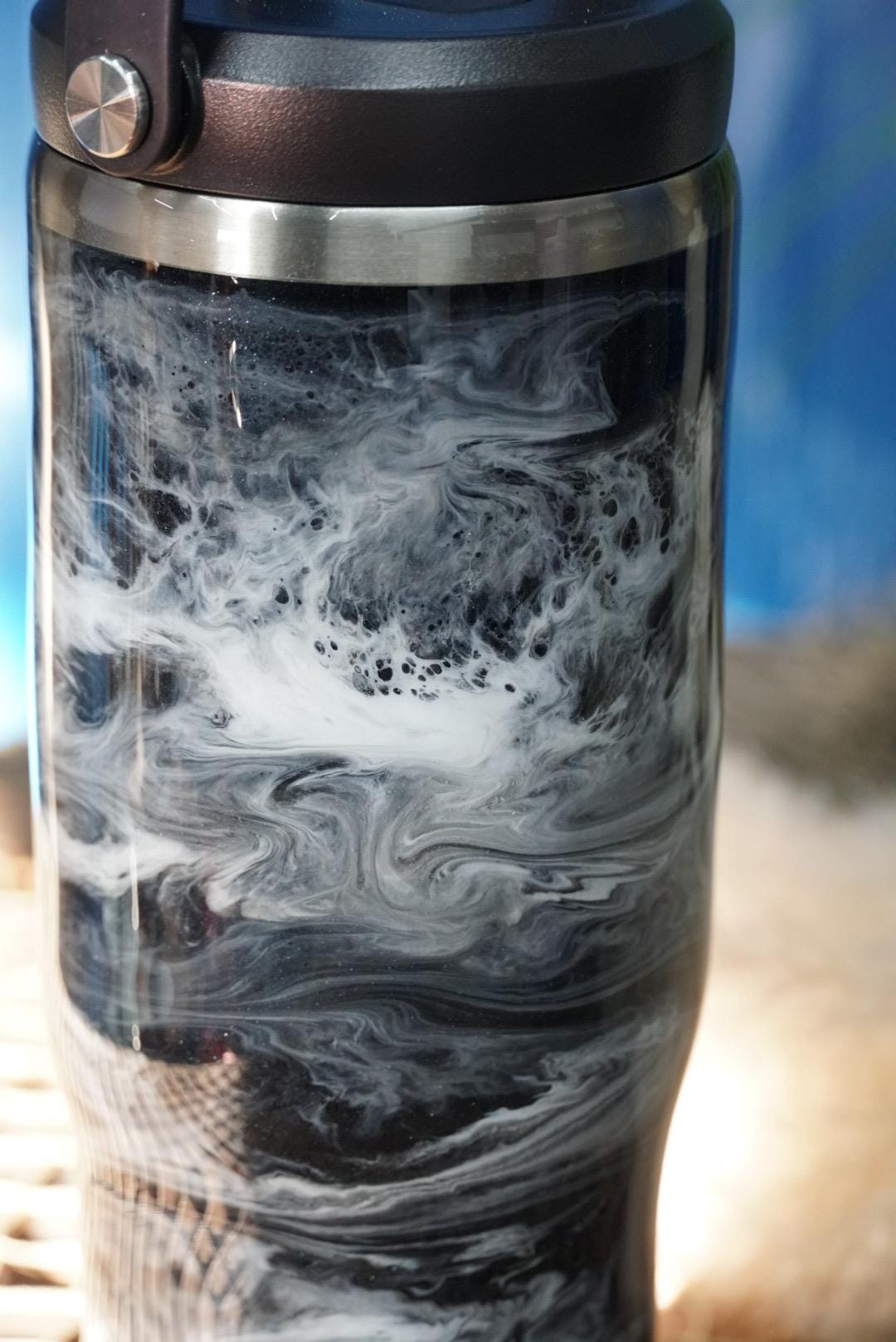 Black & White Waves Water Bottle